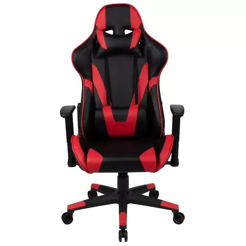 Chaise de jeu ergonomique Emma et Oliver Racing avec dossier entièrement inclinable en cuir synthétique rouge