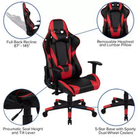 Emma and Oliver Chaise de jeu racing ergonomique avec dossier entièrement inclinable en LeatherSoft rouge