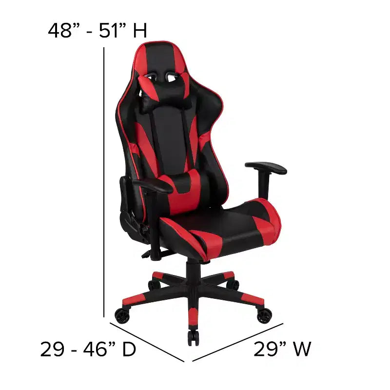 Emma and Oliver Chaise de jeu racing ergonomique avec dossier entièrement inclinable en LeatherSoft rouge