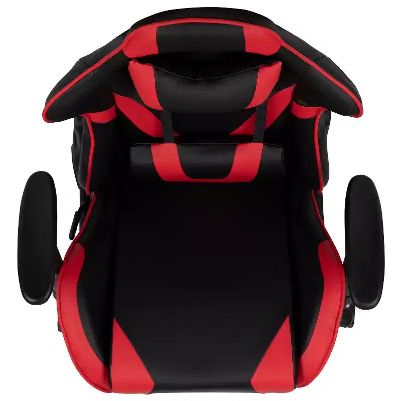 Emma and Oliver Chaise de jeu racing ergonomique avec dossier entièrement inclinable en LeatherSoft rouge