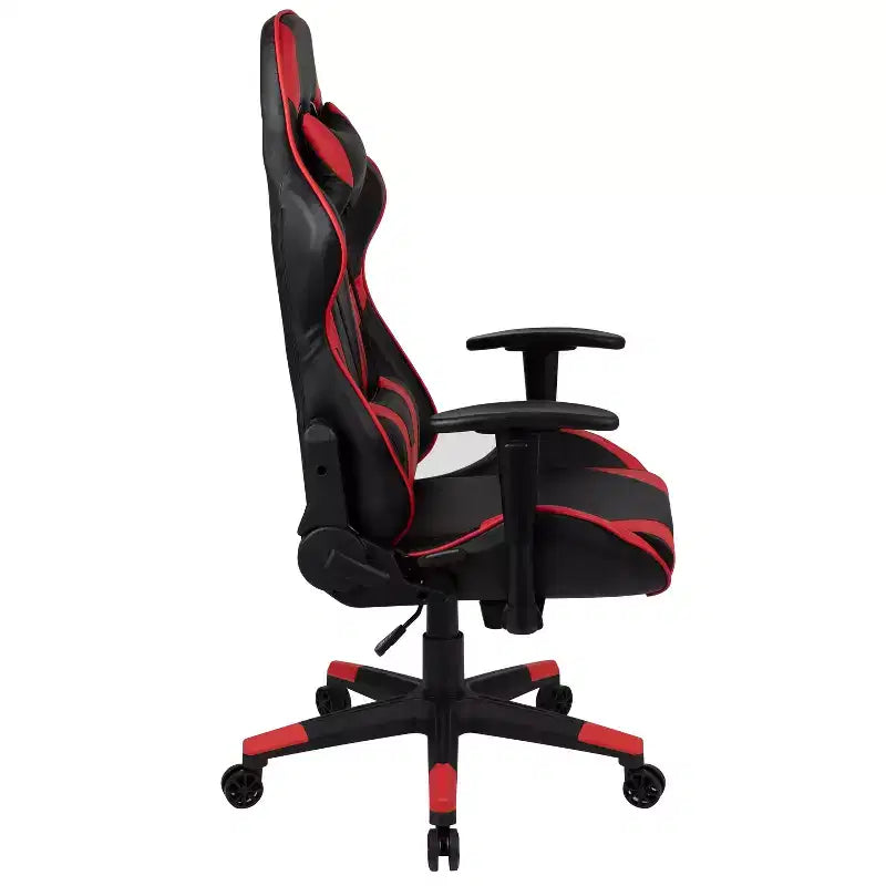Emma and Oliver Chaise de jeu racing ergonomique avec dossier entièrement inclinable en LeatherSoft rouge