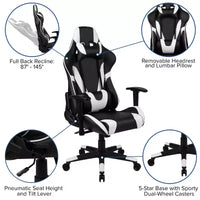 Emma and Oliver Chaise de jeu racing ergonomique avec dossier entièrement inclinable en LeatherSoft rouge