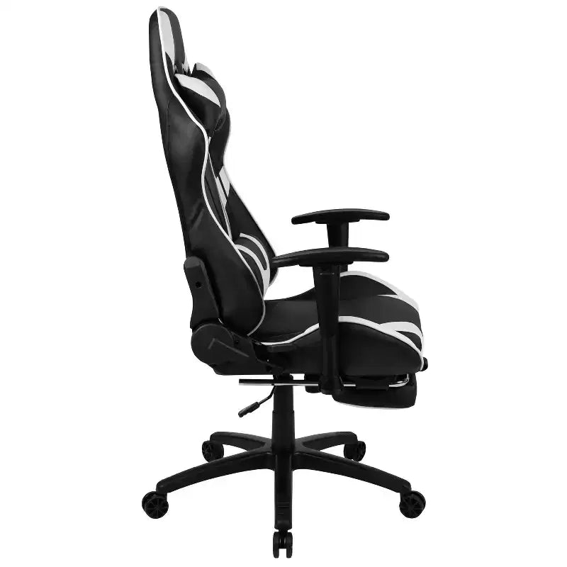 Chaise de jeu ergonomique Emma and Oliver Racing avec dossier inclinable et repose-pieds en similicuir rouge