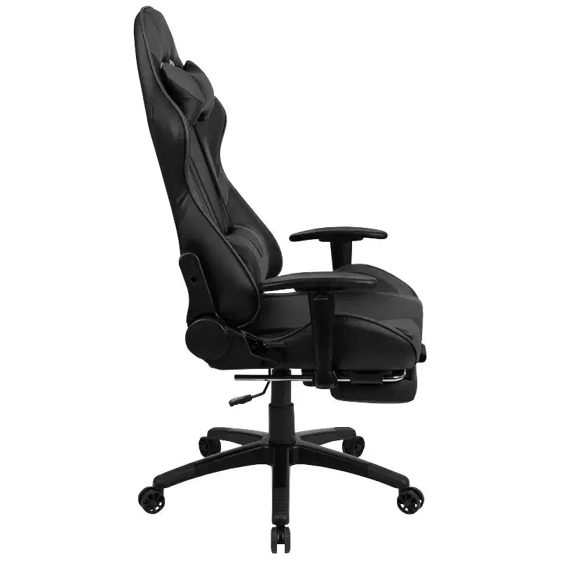 Chaise de jeu ergonomique Emma and Oliver Racing avec dossier inclinable et repose-pieds en similicuir rouge