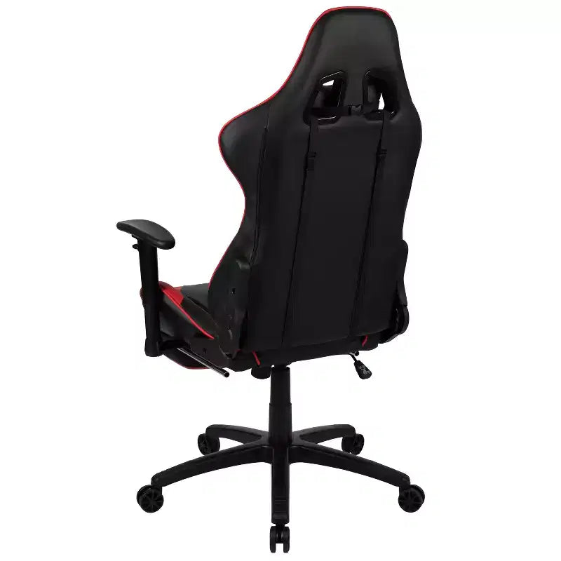 Chaise de jeu ergonomique Emma and Oliver Racing avec dossier inclinable et repose-pieds en similicuir rouge