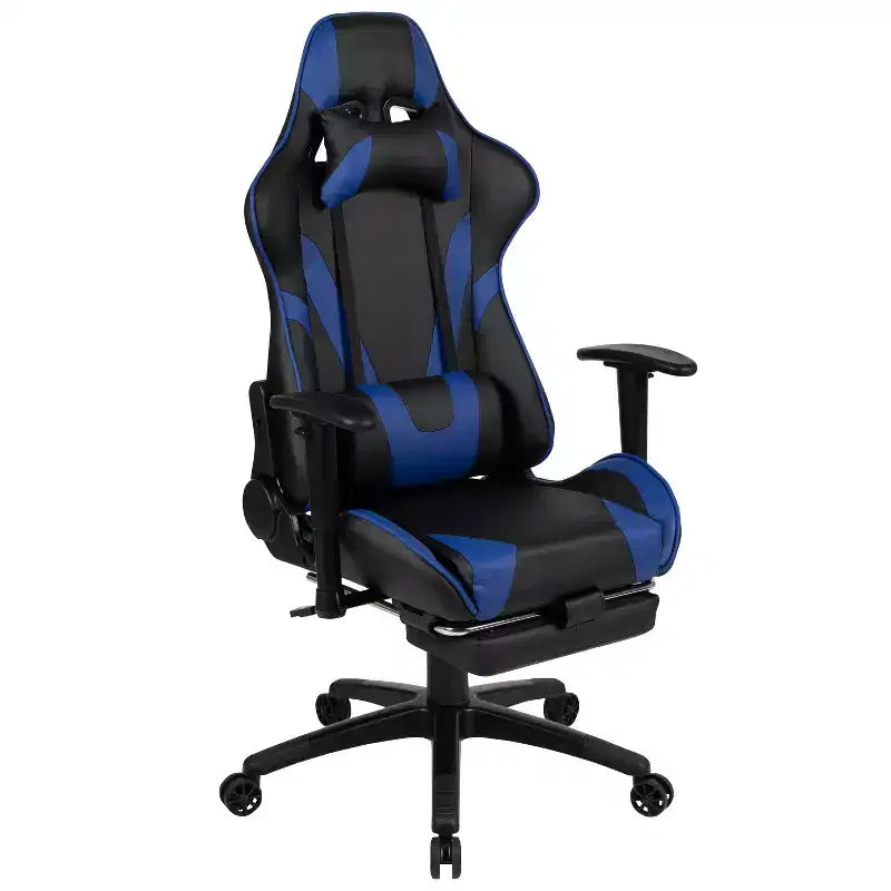 Chaise de jeu ergonomique Emma and Oliver Racing avec dossier inclinable et repose-pieds en similicuir rouge