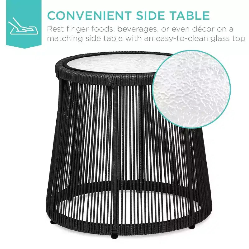 Best Choice Products Ensemble de bistro 3 pièces pour terrasse, osier d'extérieur avec 2 chaises, coussins, table d'appoint