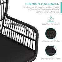 Best Choice Products Ensemble de bistro 3 pièces pour terrasse, osier d'extérieur avec 2 chaises, coussins, table d'appoint