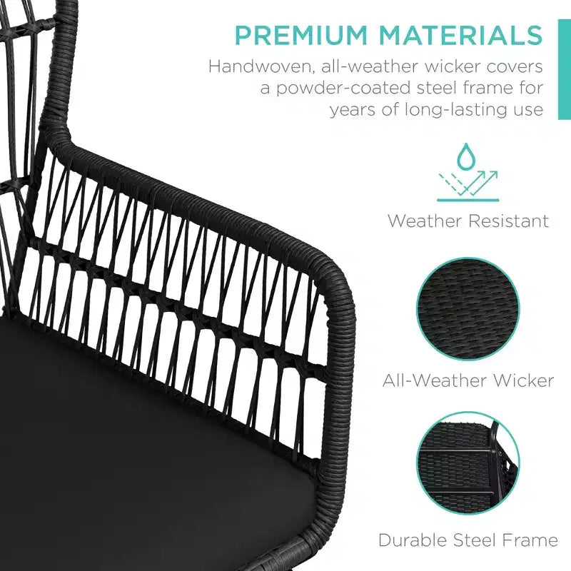 Best Choice Products Ensemble de bistro 3 pièces pour terrasse, osier d'extérieur avec 2 chaises, coussins, table d'appoint