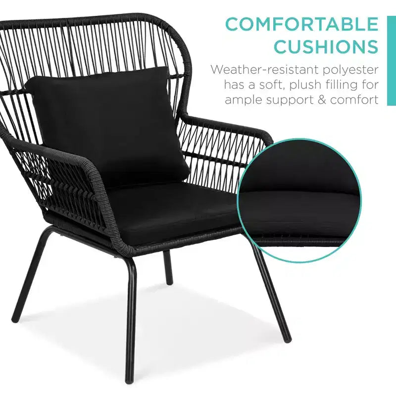 Best Choice Products Ensemble de bistro 3 pièces pour terrasse, osier d'extérieur avec 2 chaises, coussins, table d'appoint