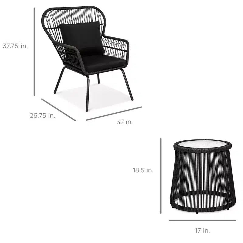 Best Choice Products Ensemble de bistro 3 pièces pour terrasse, osier d'extérieur avec 2 chaises, coussins, table d'appoint
