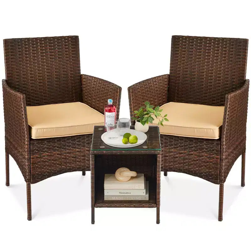 Best Choice Products Ensemble de bistro 3 pièces en osier pour conversation en extérieur, avec 2 chaises et table