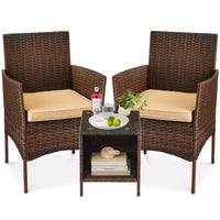 Best Choice Products Ensemble de bistro 3 pièces en osier pour conversation en extérieur, avec 2 chaises et table