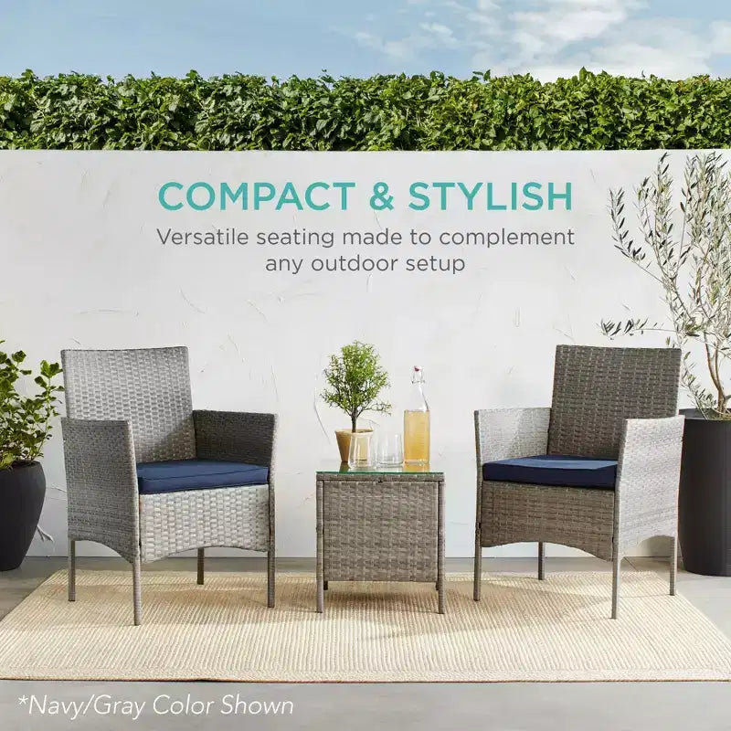 Best Choice Products Ensemble de bistro 3 pièces en osier pour conversation en extérieur, avec 2 chaises et table