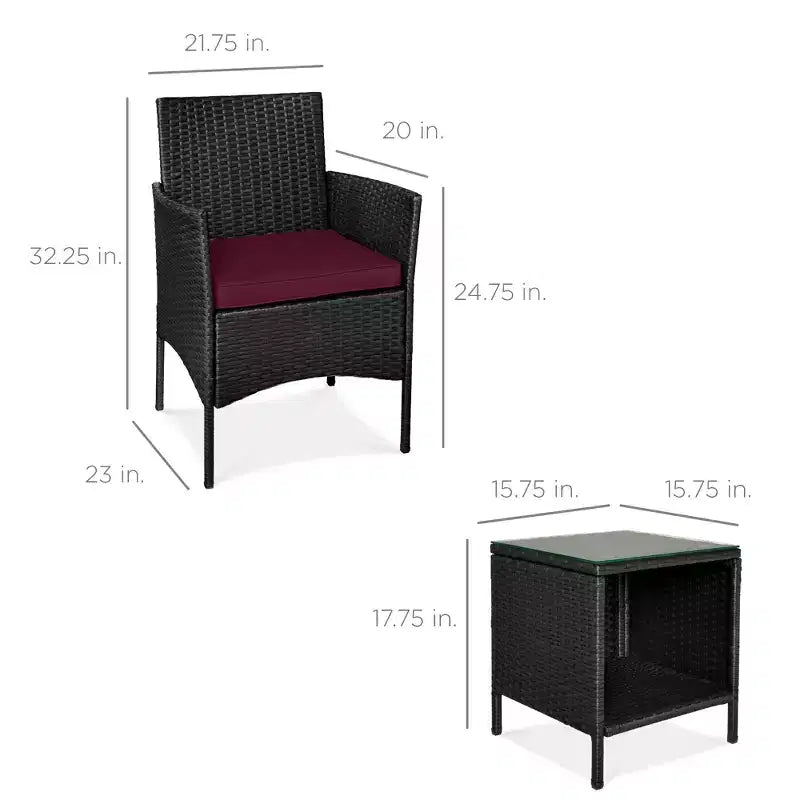 Best Choice Products Ensemble de bistro 3 pièces en osier pour conversation en extérieur, avec 2 chaises et table