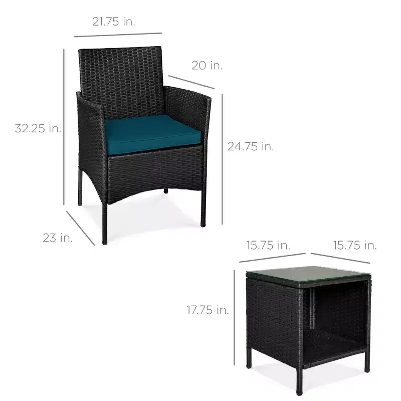 Best Choice Products Ensemble de bistro 3 pièces en osier pour conversation en extérieur, avec 2 chaises et table