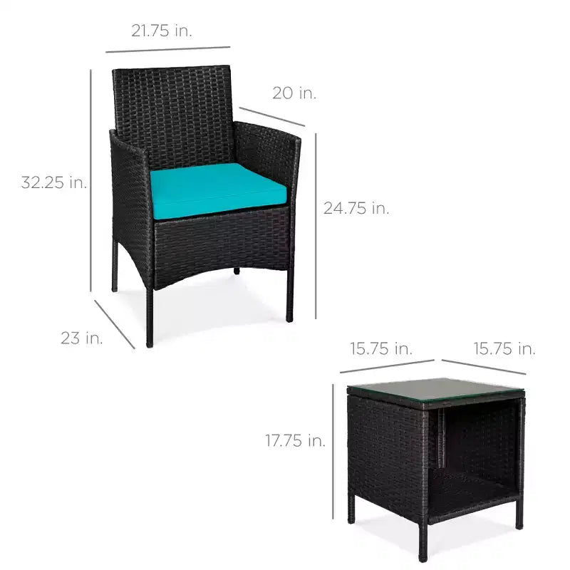 Best Choice Products Ensemble de bistro 3 pièces en osier pour conversation en extérieur, avec 2 chaises et table