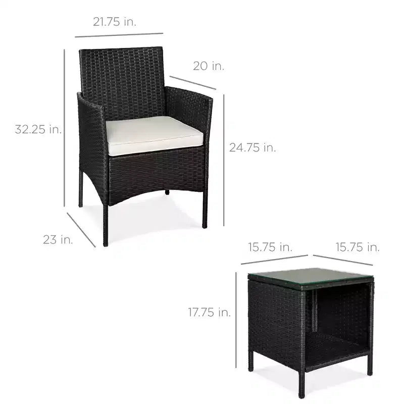 Best Choice Products Ensemble de bistro 3 pièces en osier pour conversation en extérieur, avec 2 chaises et table