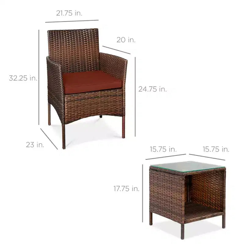 Best Choice Products Ensemble de bistro 3 pièces en osier pour conversation en extérieur, avec 2 chaises et table