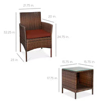 Best Choice Products Ensemble de bistro 3 pièces en osier pour conversation en extérieur, avec 2 chaises et table
