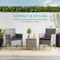 Best Choice Products Ensemble de bistro 3 pièces en osier pour conversation en extérieur, avec 2 chaises et table