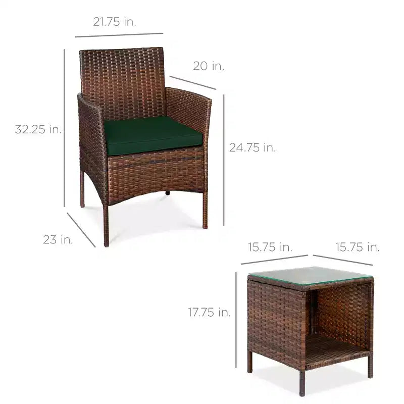 Best Choice Products Ensemble de bistro 3 pièces en osier pour conversation en extérieur, avec 2 chaises et table