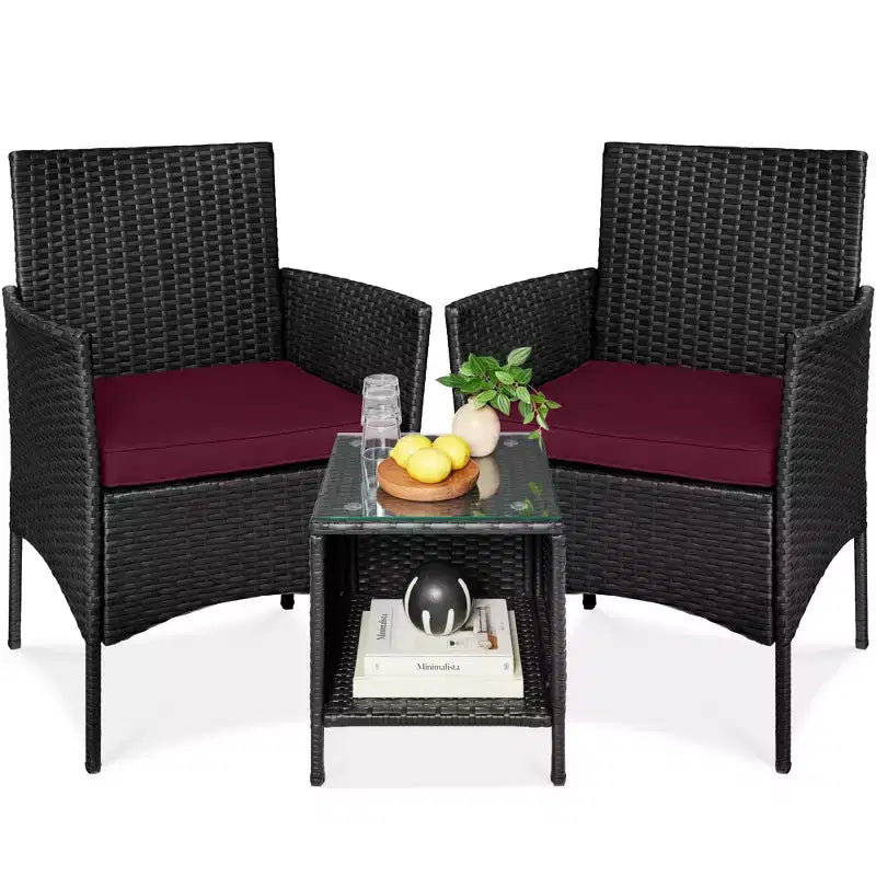 Best Choice Products Ensemble de bistro 3 pièces en osier pour conversation en extérieur, avec 2 chaises et table