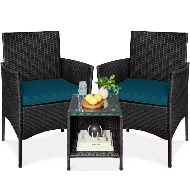Best Choice Products Ensemble de bistro 3 pièces en osier pour conversation en extérieur, avec 2 chaises et table