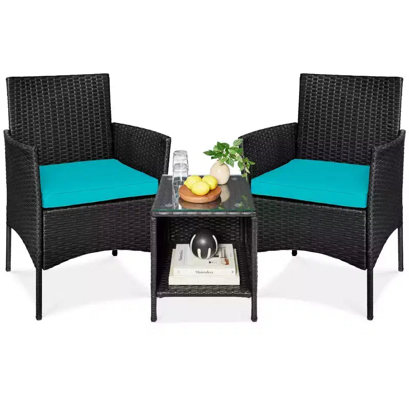 Best Choice Products Ensemble de bistro 3 pièces en osier pour conversation en extérieur, avec 2 chaises et table