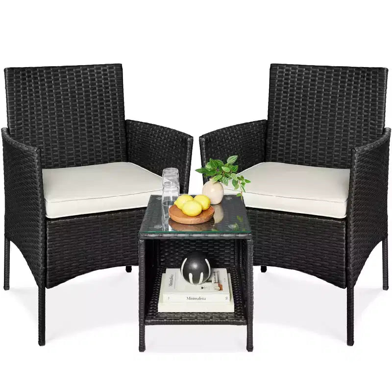Best Choice Products Ensemble de bistro 3 pièces en osier pour conversation en extérieur, avec 2 chaises et table