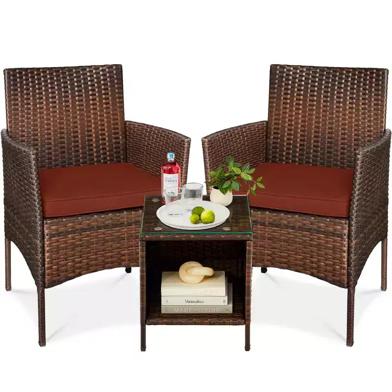 Best Choice Products Ensemble de bistro 3 pièces en osier pour conversation en extérieur, avec 2 chaises et table