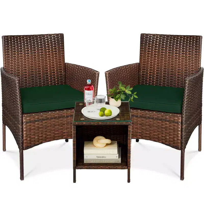 Best Choice Products Ensemble de bistro 3 pièces en osier pour conversation en extérieur, avec 2 chaises et table
