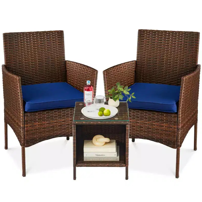 Best Choice Products Ensemble de bistro 3 pièces en osier pour conversation en extérieur, avec 2 chaises et table