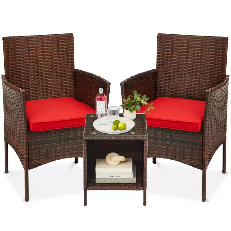 Best Choice Products Ensemble de bistro 3 pièces en osier pour conversation en extérieur, avec 2 chaises et table