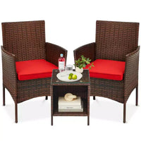 Best Choice Products Ensemble de bistro 3 pièces en osier pour conversation en extérieur, avec 2 chaises et table