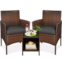Best Choice Products Ensemble de bistro 3 pièces en osier pour conversation en extérieur, avec 2 chaises et table