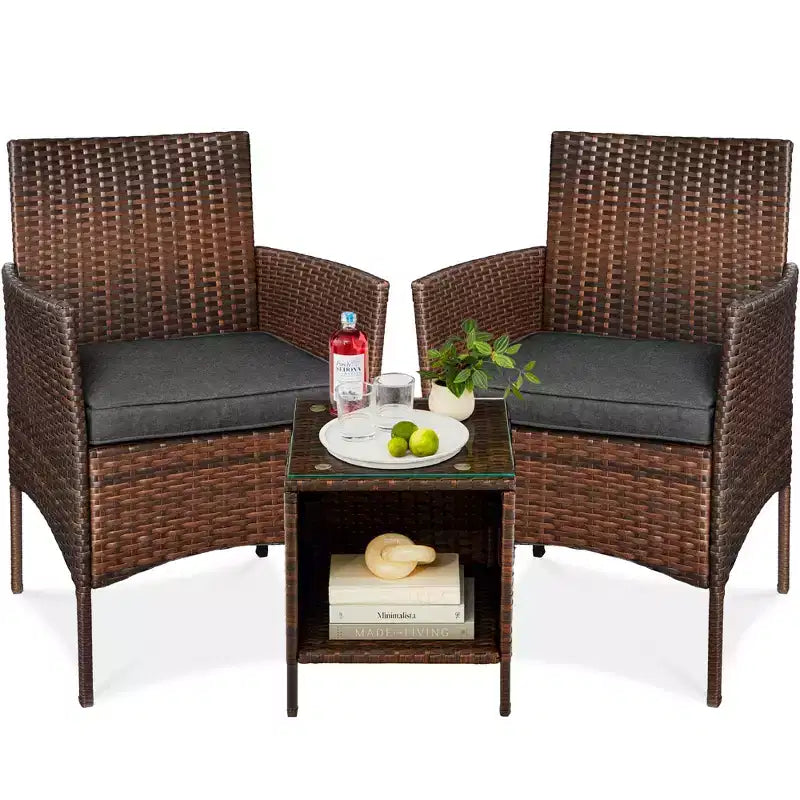 Best Choice Products Ensemble de bistro 3 pièces en osier pour conversation en extérieur, avec 2 chaises et table