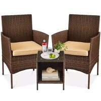 Best Choice Products Ensemble de bistro 3 pièces en osier pour conversation en extérieur, avec 2 chaises et table