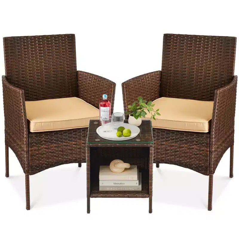 Best Choice Products Ensemble de bistro 3 pièces en osier pour conversation en extérieur, avec 2 chaises et table