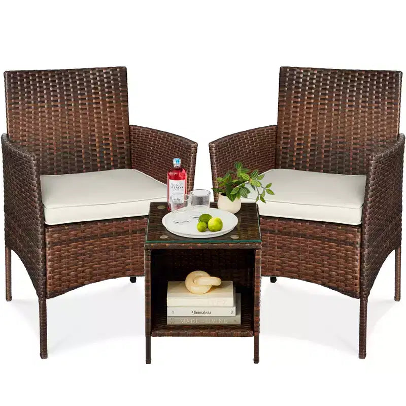 Best Choice Products Ensemble de bistro 3 pièces en osier pour conversation en extérieur, avec 2 chaises et table