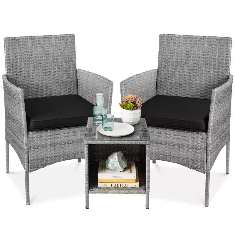Best Choice Products Ensemble de bistro 3 pièces en osier pour conversation en extérieur, avec 2 chaises et table