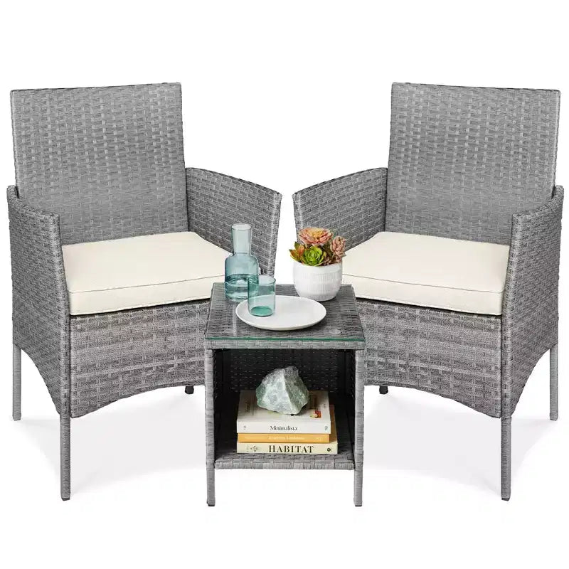 Best Choice Products Ensemble de bistro 3 pièces en osier pour conversation en extérieur, avec 2 chaises et table