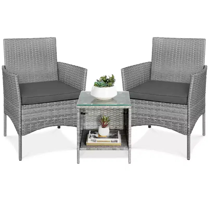 Best Choice Products Ensemble de bistro 3 pièces en osier pour conversation en extérieur, avec 2 chaises et table
