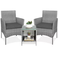 Best Choice Products Ensemble de bistro 3 pièces en osier pour conversation en extérieur, avec 2 chaises et table