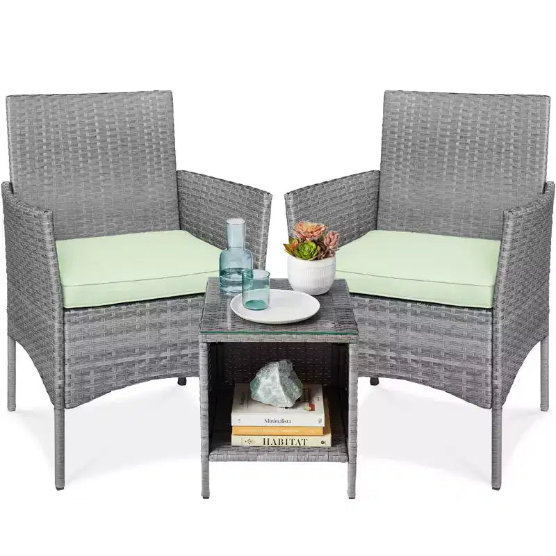 Best Choice Products Ensemble de bistro 3 pièces en osier pour conversation en extérieur, avec 2 chaises et table