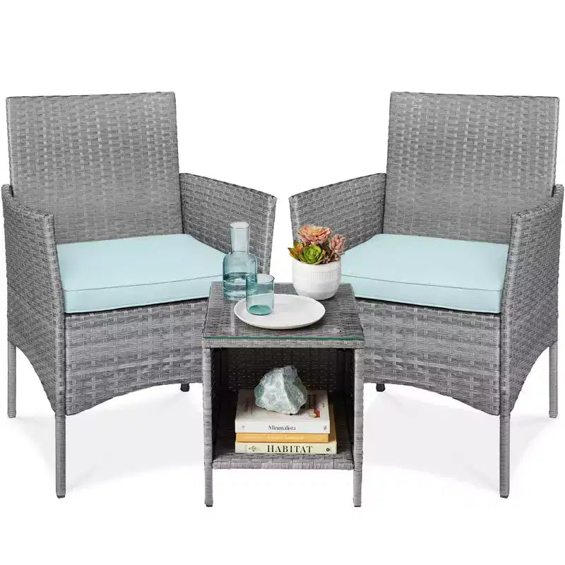 Best Choice Products Ensemble de bistro 3 pièces en osier pour conversation en extérieur, avec 2 chaises et table
