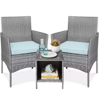 Best Choice Products Ensemble de bistro 3 pièces en osier pour conversation en extérieur, avec 2 chaises et table