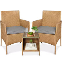 Best Choice Products Ensemble de bistro 3 pièces en osier pour conversation en extérieur, avec 2 chaises et table
