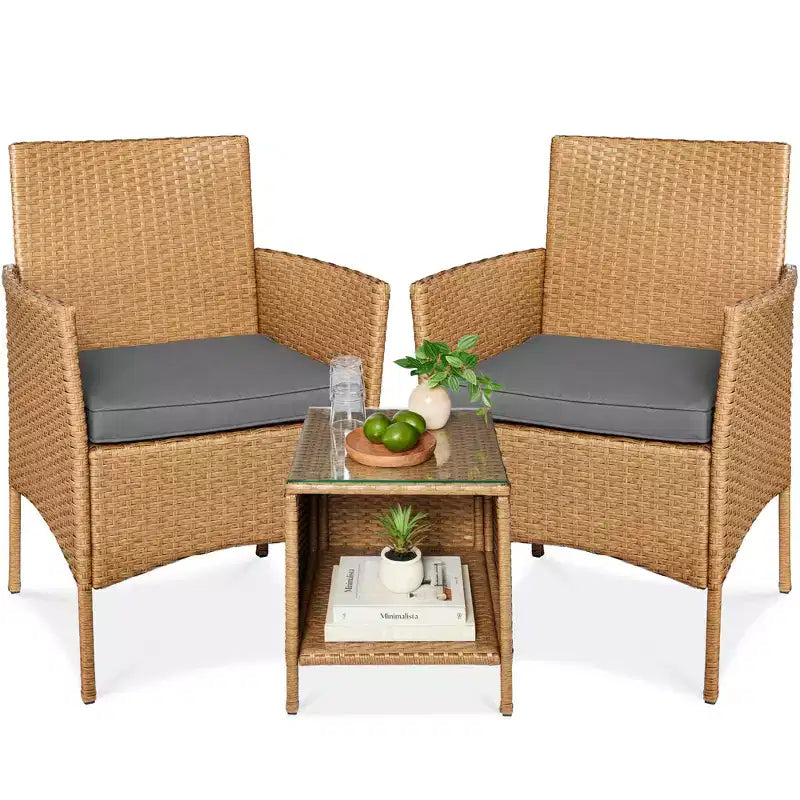 Best Choice Products Ensemble de bistro 3 pièces en osier pour conversation en extérieur, avec 2 chaises et table