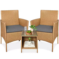 Best Choice Products Ensemble de bistro 3 pièces en osier pour conversation en extérieur, avec 2 chaises et table